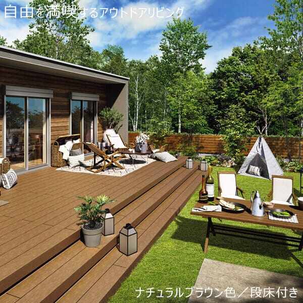 YKK AP リウッドデッキS EG 束柱Tタイプ(調整式) 2連棟セット 間口(W) 4間 × 奥行(D) 5尺 高さ400～550mm 幅7249mm 奥行1520mm 『 YKKAP ウッドデッキ 人工木 樹脂 アルミ DIY キット おしゃれ リウッドデッキ200 EG後継モデル 』 