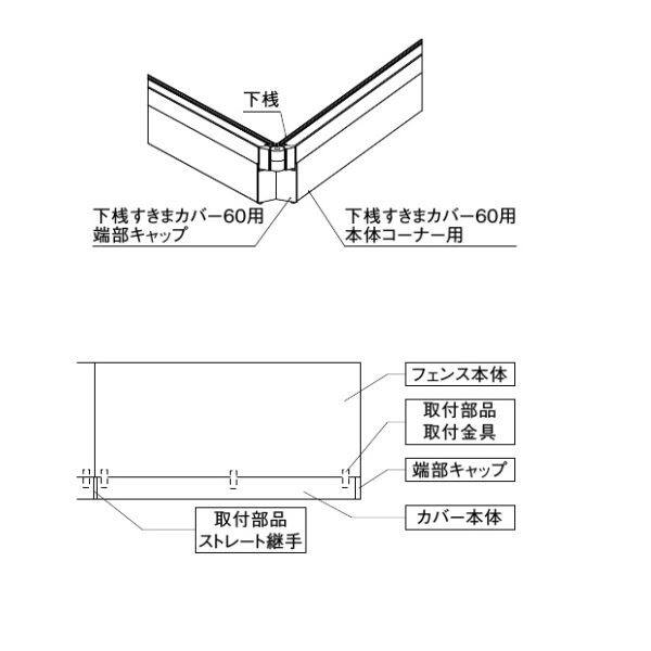 リクシル フェンスAB オプション 下桟すきまカバー(60用) 本体コーナー用 『アルミフェンス 柵』 
