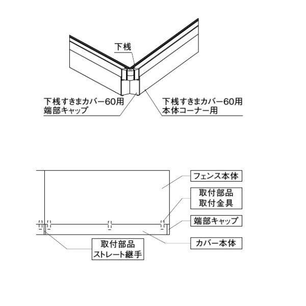 リクシル フェンスAB オプション 下桟すきまカバー(60用) 取付部品B 『アルミフェンス 柵』