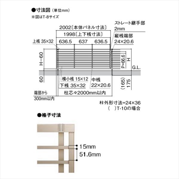 リクシル フェンスAB YR2型 T-8 本体(1枚) 『アルミ diy 屋外』 