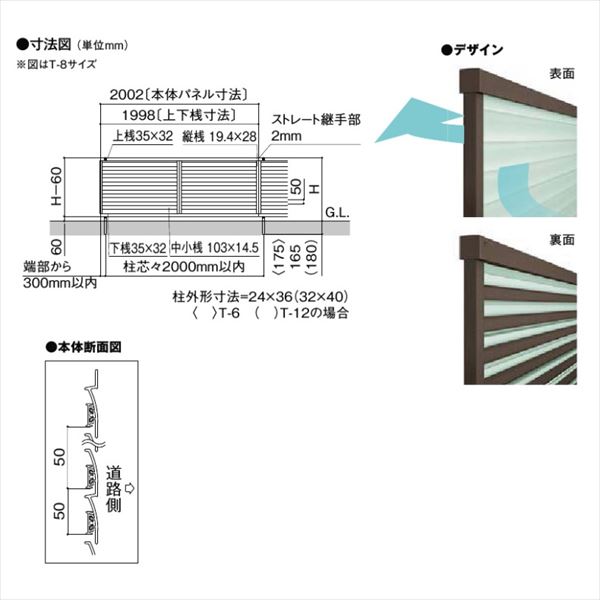 リクシル フェンスAB YT2型 T-12 本体(1枚) 『アルミ diy 屋外』 