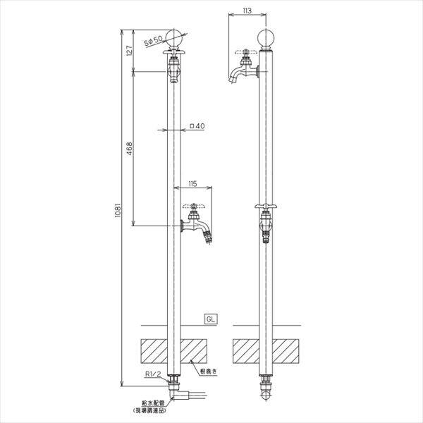 オンリーワン アクアルージュ Ｗ スフィア(補助蛇口付) ダークブラウン TK3-SPWDB 『水栓柱・立水栓 屋外用』 ダークブラウン