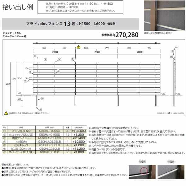 グローベン フェンス　プラドプラス コミコミセット ジョイントあり仕様 W2000×H700（6段）　板隙間10mm 『目隠しフェンス　部材　樹脂　DIY』 