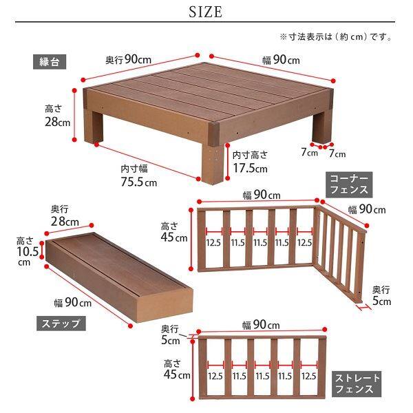【欠品中 次回10月上旬～下旬入荷予定】Sスタイル ecofeel(エコフィール) 8台 ステップ・フェンスセット ライトブラウン PWDE-8P-SFSET-LBR 『人工木ウッドデッキ』 