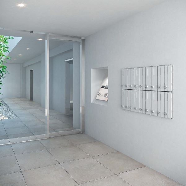 ナスタ 集合住宅用ポスト 前入前出/屋内用 タテ型 静音大型ダイヤル錠 戸数2 KS-MB3002PU-2LT-SV シルバー