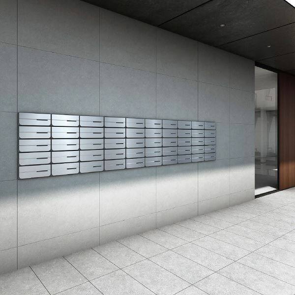 ナスタ 集合住宅用ポスト 前入後出/両側防滴タイプ ヨコ型/上開き 可変ダイヤル錠 戸数3 KS-MB6402PU-3LK-SV シルバー