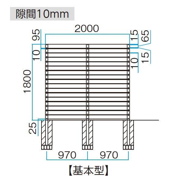 タカショー  タンモクひのきフェンスセット  横板貼デザイン   基本型(両柱) W2000×H1800   隙間10(板材17段) 