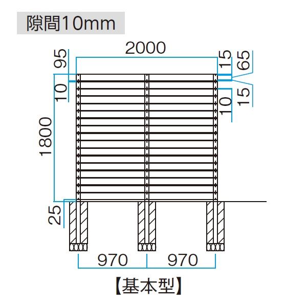 タカショー  タンモクひのきフェンスセット  横板貼デザイン   基本型(両柱) W2000×H1800   隙間10(板材17段) 