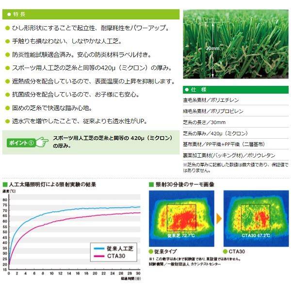 クローバーターフ あそびタイプ 芝丈30mm 1ｍ×10ｍ CTA30 『人工芝 ロール 庭 リアル サッカー フットサル』 グリーン