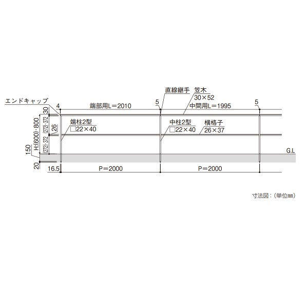 YKK ルシアスフェンスLite A02型(横格子1本) 笠木(直線継手付き) 中間部用 『アルミフェンス 柵 ルシアスフェンスライト』 アルミカラー