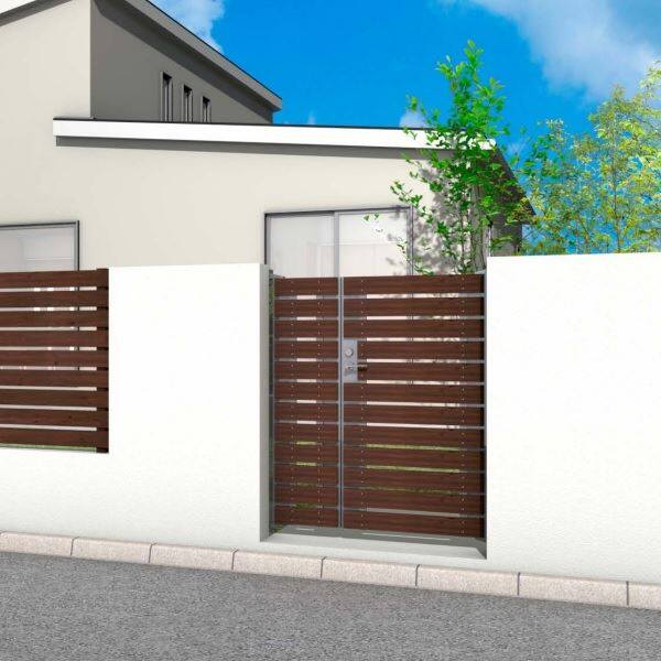 タカショー 門扉 ユニットプラス ラウンド板100幅 片開き W1000×H1800 レバーハンドル錠 