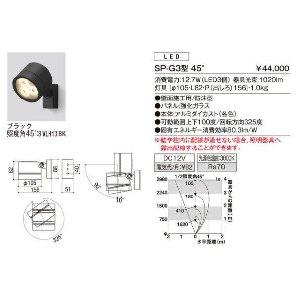 リクシル 12V 美彩 スポットライト SP-G3型 45° LED 照度角45°8 VLH13 BK 『ローボルトライト エクステリア照明 』 ブラック