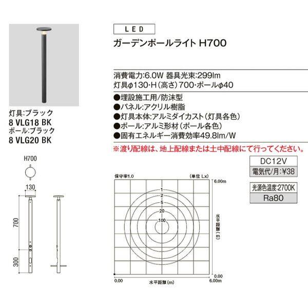 リクシル 12V 美彩 ガーデンポールライト H700 LED 『ローボルト エクステリア照明』 ポール:ブラック／灯具:ブラック