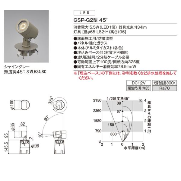 リクシル 12V 美彩 グランドスポットライト GSP-G2型 45° 8 VLL34 SC 『ローボルト エクステリア照明』 シャイングレー