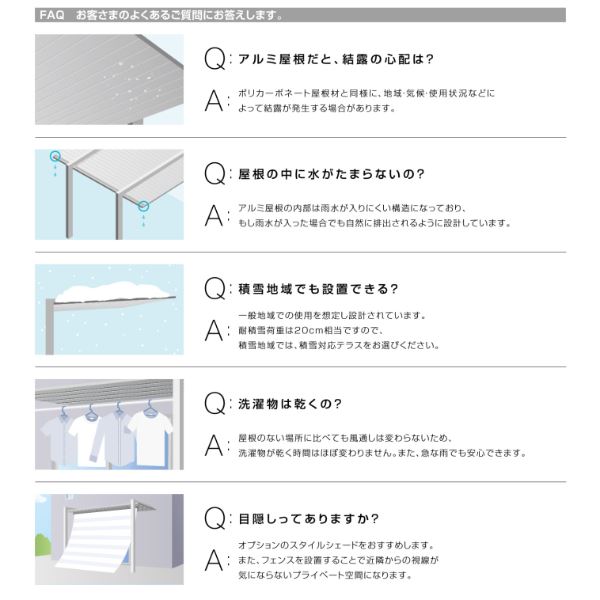 リクシル テラスSC 1.5間×7尺 ロング柱 『独立テラス アルミ屋根』 アルミ色