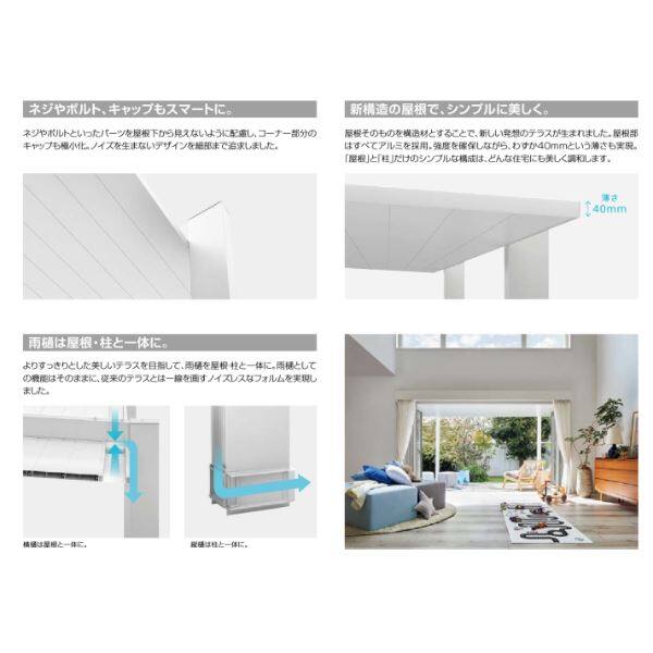 リクシル テラスSC 2.0間×5尺 標準柱 躯体すき間ふさぎ材付きセット 『独立テラス アルミ屋根』 木調色