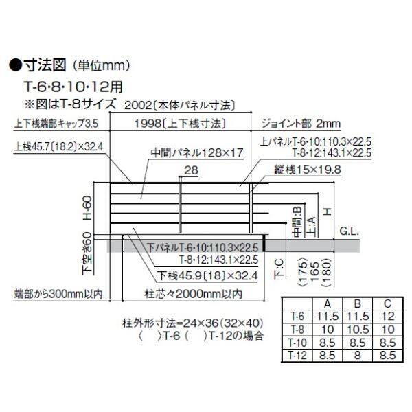 リクシル フェンスAA MS1型（メタル調） T-6 本体 『アルミフェンス 柵』 