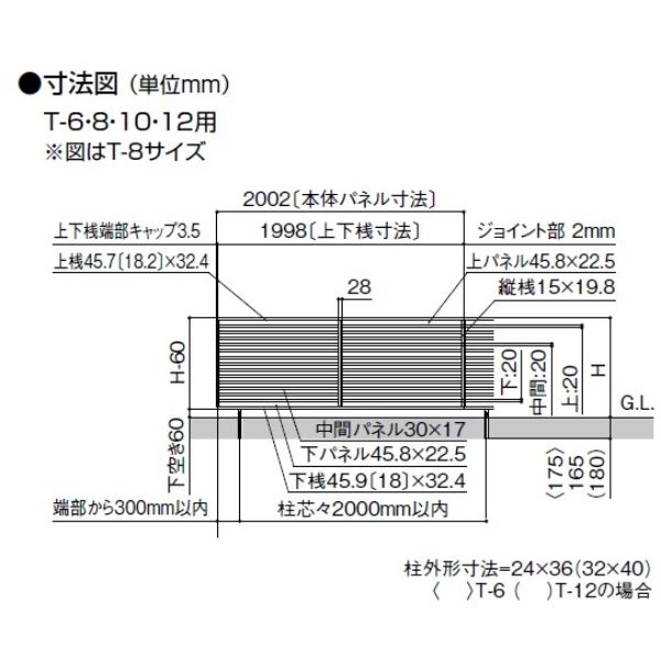 リクシル フェンスAA MR1型（メタル調） T-8 本体 『アルミフェンス 柵』 