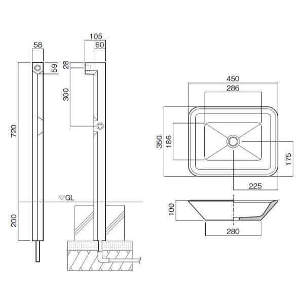 オンリーワン ベベル TC3-SCBV-LG＋カク TC3-GPBVK-LG＋蛇口 I字ハンドル TC3-JA-IBZ＋補助蛇口 I字ハンドル TC3-JA-HIBZ 『立水栓 セット』 ライトグレー