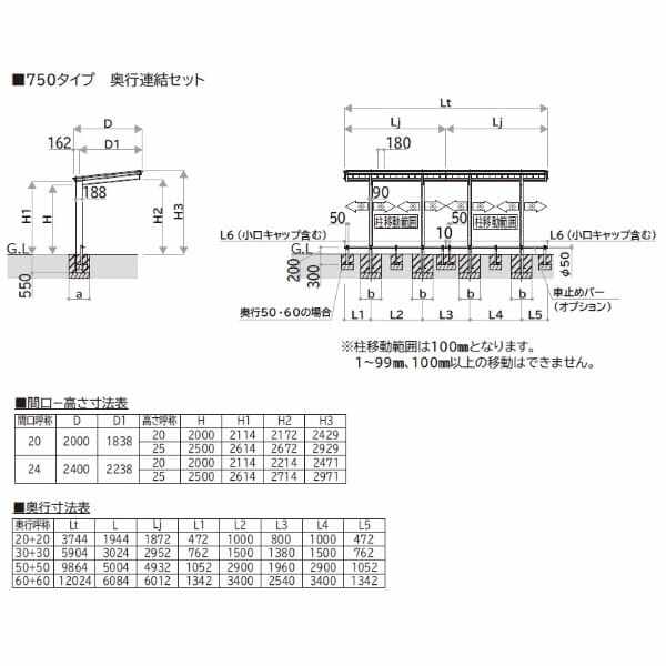 YKK ルシアス サイクルポート 750タイプ J30・30-24 H20 奥行連結納まり 自転車収容台数