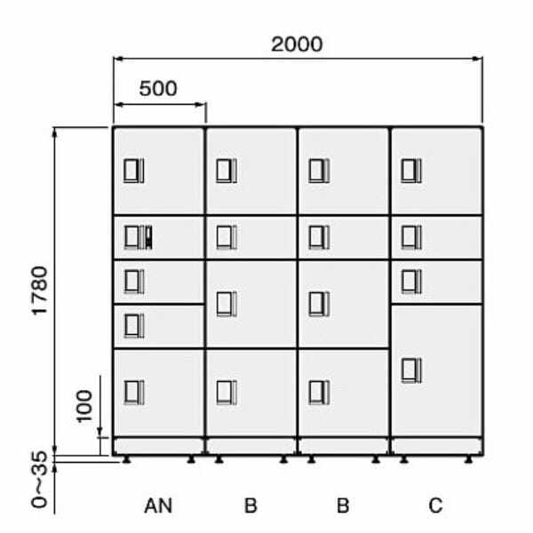 ナスタ 宅配ボックス（STANDARD） スタンダード 4列17ボックス 捺印付 50～70世帯用 マンション用 大型 屋外設置可 自立式 アナログキー 防水タイプ ホワイト