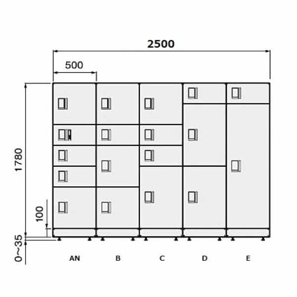 ナスタ 宅配ボックス（STANDARD） スタンダード 5列18ボックス 捺印付 50～70世帯用 マンション用 大型 屋外設置可 自立式 アナログキー 防水タイプ シルバー