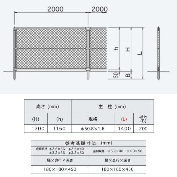 朝日スチール 朝日PCフェンス A型 2スパンセット 組立式 PC-A1200 300g 亜鉛めっき鉄線 φ3.2x56 アメリカン フェンス 金網 