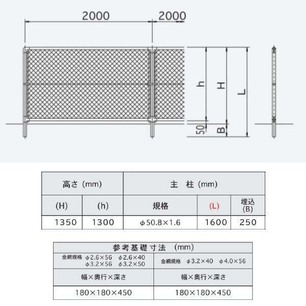 朝日スチール 朝日PCフェンス A型 5スパンセット 組立式 PC-A1350 300g 亜鉛めっき鉄線 φ3.2x56 アメリカン フェンス 金網 