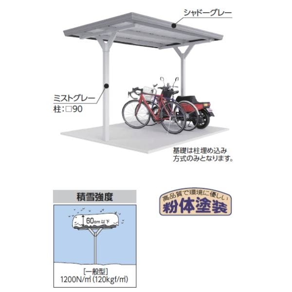 配送は東海・関東地方限定 イナバ物置 自転車置場 BYXタイプ 中央柱 直線屋根 BYX-25 6台収納 
