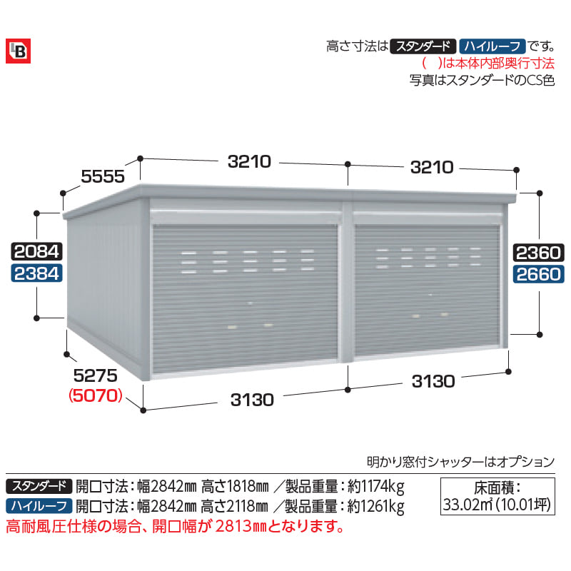 イナバ物置 GARADIA ガレーディア 2連棟 GRN-3152HL-2 2台用 豪雪型 ハイルーフ 