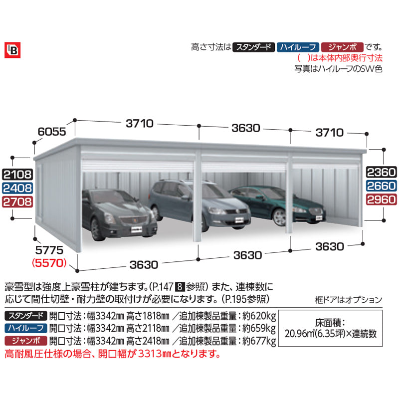 イナバ物置 GARADIA ガレーディア GRN-3657SL 追加棟(2棟目以降) 一般型 スタンダード ※追加棟のみの購入は不可※ 