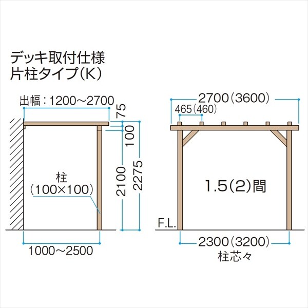 タカショー エバーエコウッド パーゴラ デッキ取付仕様 片柱タイプ（K） 1.5間×6尺