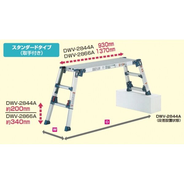 ピカコーポレイション 四脚アジャス式足場台スタンダードタイプ（取手付き） DWV-2844A 