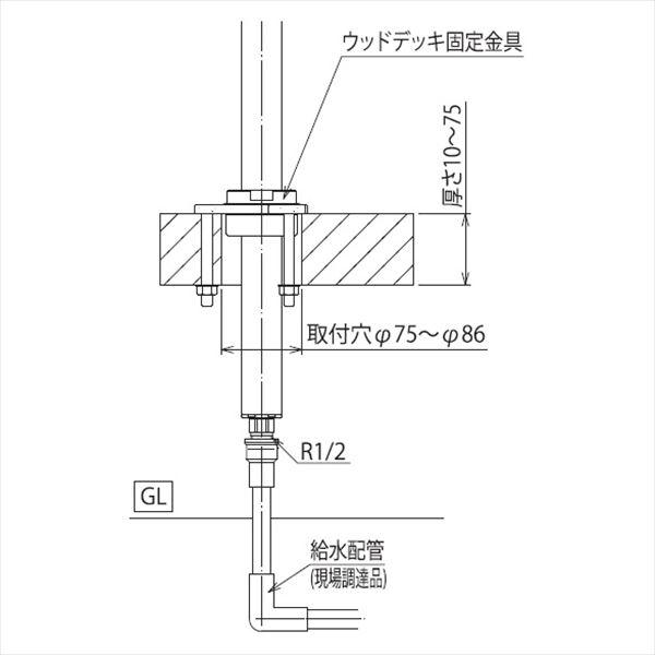 オンリーワン　アクアルージュ　オプション　ウッドデッキ用金具　□４０用　TK3-SFQPA　『水栓柱・立水栓　オプション』 