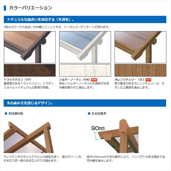 三協アルミ　1階設置型テラス　ナチュレNN型　ロング柱　3.0間B×6尺　壁付け納まり　1500タイプ　関東間　2連結　TPNB-1860C　ポリカーボネート 