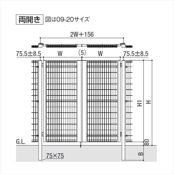 リクシル TOEX ハイグリッド門扉NF1型 柱使用 09-15 両開き シリンダー錠使用（レバー式内蔵錠） 