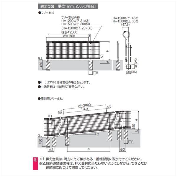 三協アルミ ユメッシュR型 フリー支柱タイプ フェンス本体 2008 『スチールフェンス 柵 高さ H800ｍｍ用』 