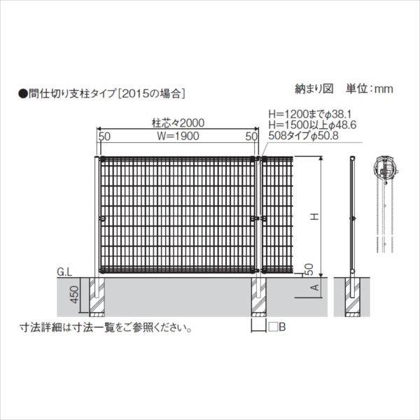 三協アルミ ユメッシュR型 間仕切り支柱タイプ フェンス本体 2018 『スチールフェンス 柵 高さ H1800ｍｍ用』 
