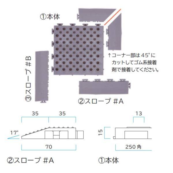 ミヅシマ工業 ソフトチェッカー スロープ #B 70 × 250 × 15mm 1個 グレー グレー