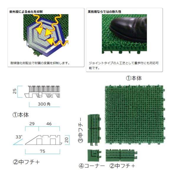ミヅシマ工業　ジョイント人工芝生　業務用　中フチ+　75 × 150 × 20mm　1個 