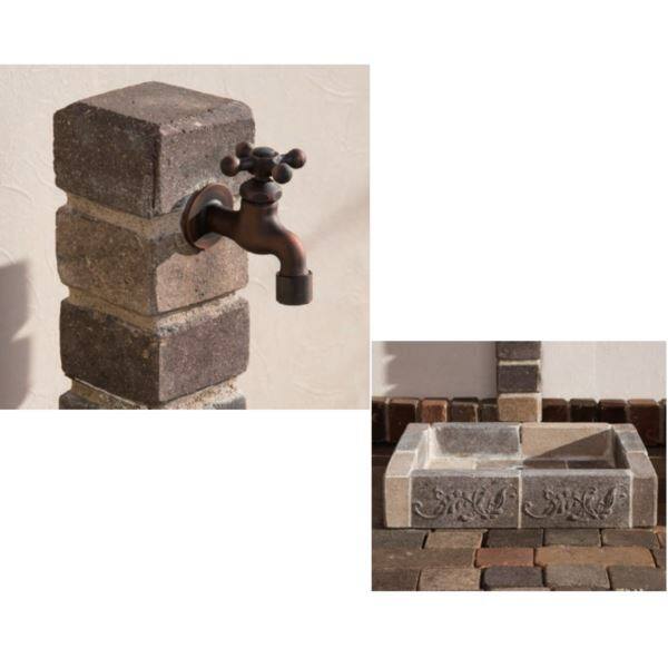 オンリーワン アンティークブリックス 水栓柱 EG3-AB-FTR + ガーデンパンセット レッドブラウンミックス レッドブラウンミックス