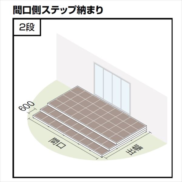 『配送は関東・東海限定』 リクシル タイルデッキ 間口側ステップ納まり 2段 間口：3000mm×出幅：3600mm 基礎束柱Aセット 