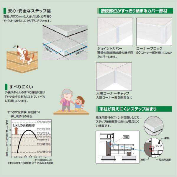 『配送は関東・東海限定』 リクシル タイルデッキ L字ステップ納まり 2段 間口：3600mm×出幅：2400mm 基礎束柱Aセット 