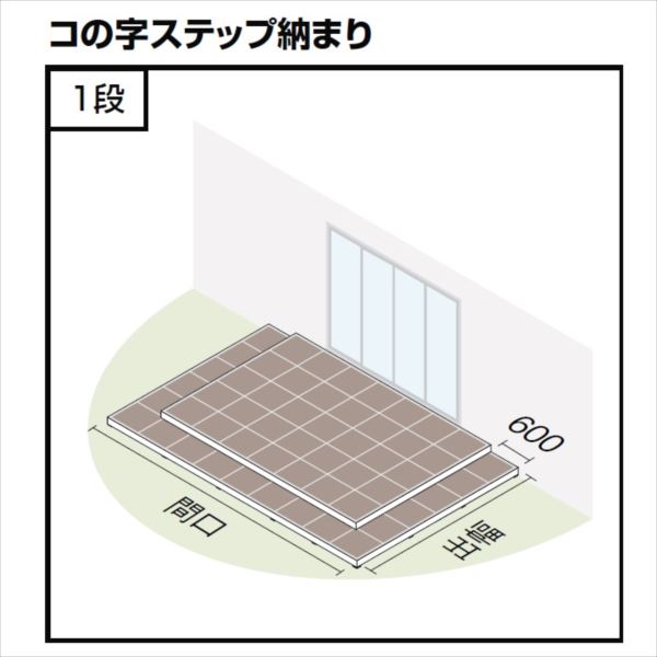 『配送は関東・東海限定』 リクシル タイルデッキ コの字ステップ納まり 1段 間口：3600mm×出幅：3600mm 基礎束柱Aセット 