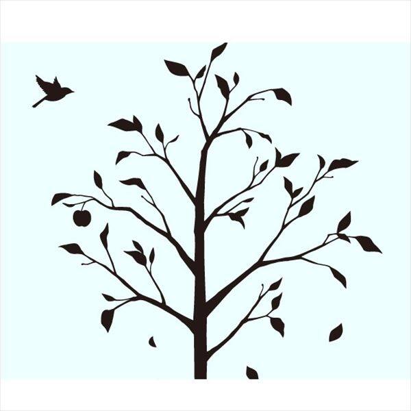 東京ステッカー 高級ウォールステッカー 植物 林檎の木と小鳥 Sサイズ ＊TS0051-AS ブラック 『おしゃれ かわいい』 『壁 シール』 