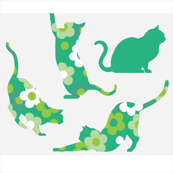 東京ステッカー 高級ウォールステッカー 動物 フローラル・キャッツ Lサイズ ＊TS0021-FL グリーン 『おしゃれ かわいい』 『壁 シール』 