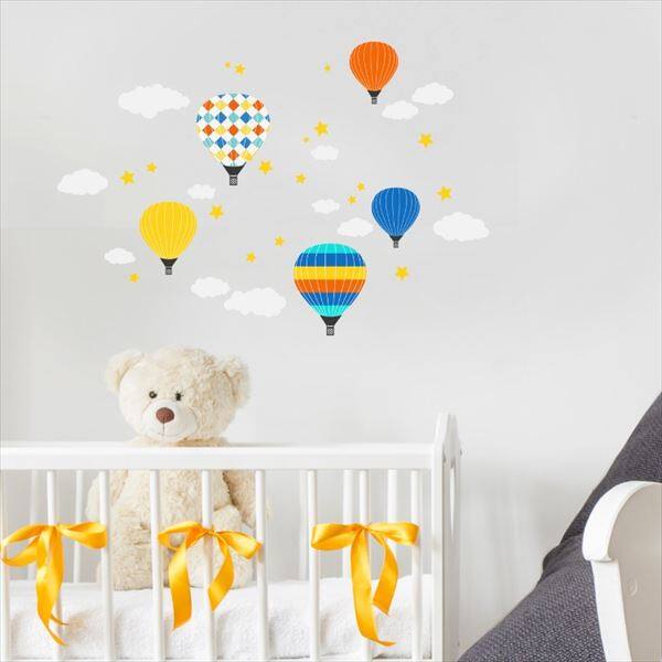 東京ステッカー シンプルデザイン・ウォールステッカー（シールタイプ） 「お空に気球」 SSサイズ 3枚セット TS-7001-ASS 『おしゃれ かわいい』 『壁 シール』 