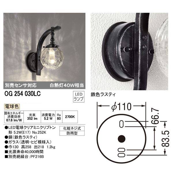 オーデリック ポーチライト # OG 254 030LCR 別売センサ対応 