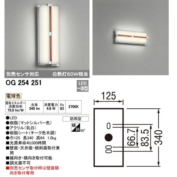 オーデリック LEDフラットポーチライト # OG 254 251 別売センサ対応 