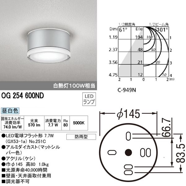 オーデリック ポーチライト # OG 254 600ND 昼白色 